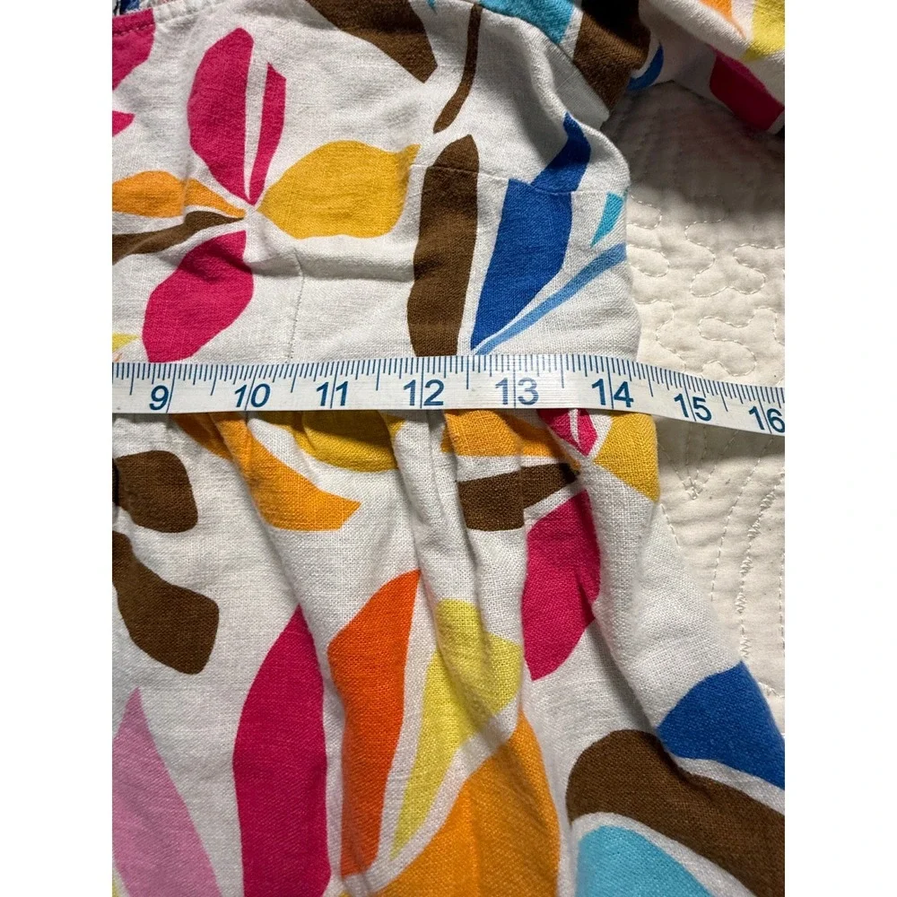 Tabitha Brown for Target Dress SZ Medium Multicolor Leaf Print Linen Puff Sleeve